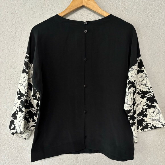 Tibi New York White Black Floral Lace Open Button Back 3/4 Sleeve Top Size‎ S - Picture 3 of 5